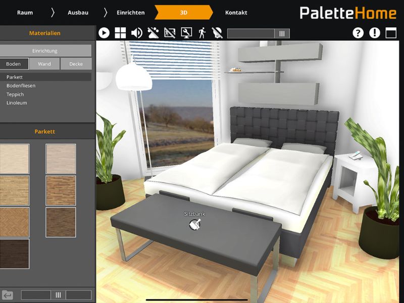 Screenshot Palette Home Planung eines Schlafzimmers