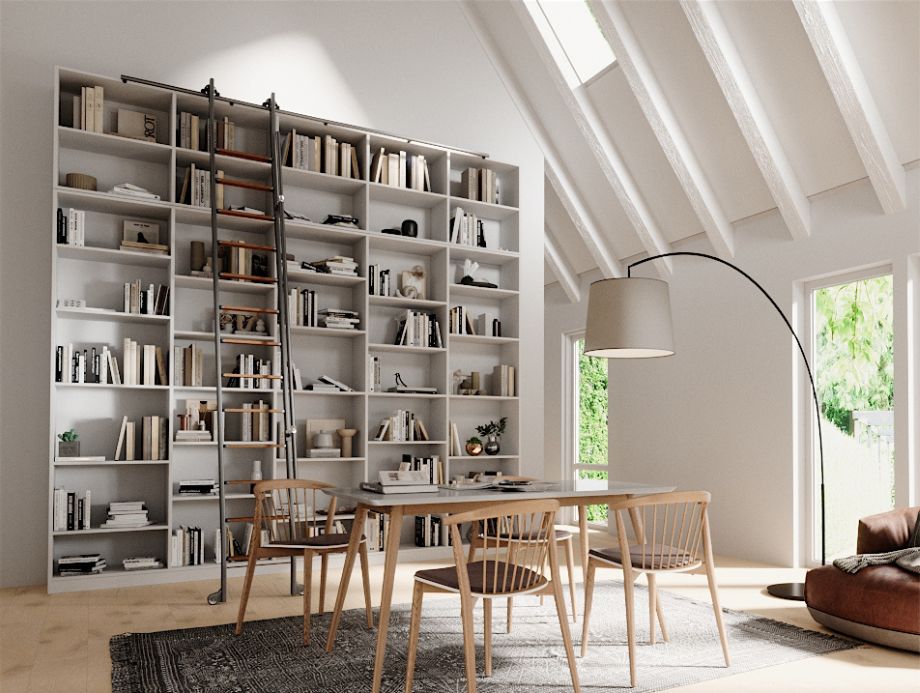 Bücherregal mit Leiter im Wohnzimmer