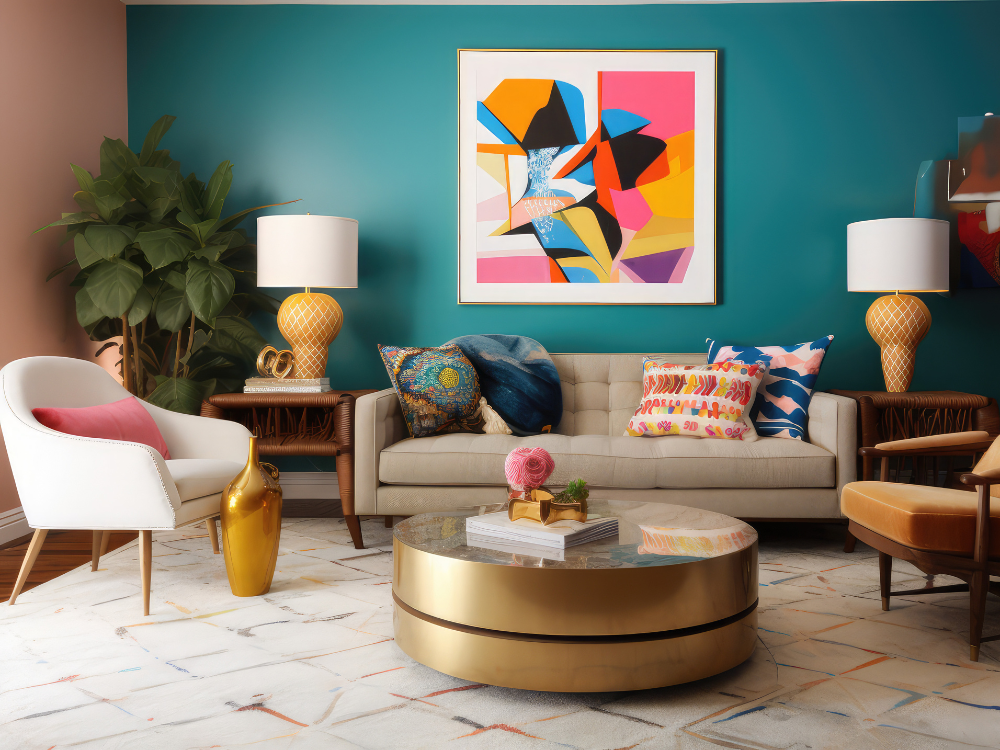 Wohnzimmer mit farbenfrohen Akzenten