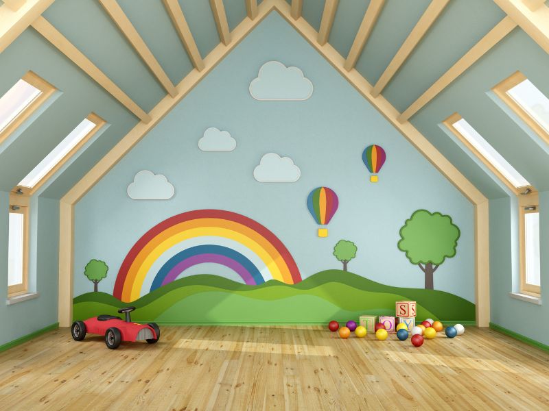Kinderzimmer-Giebel-Bunte-Wände